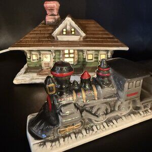 Vintage Ceramic Lighted Train Station & Train by Mr. USA